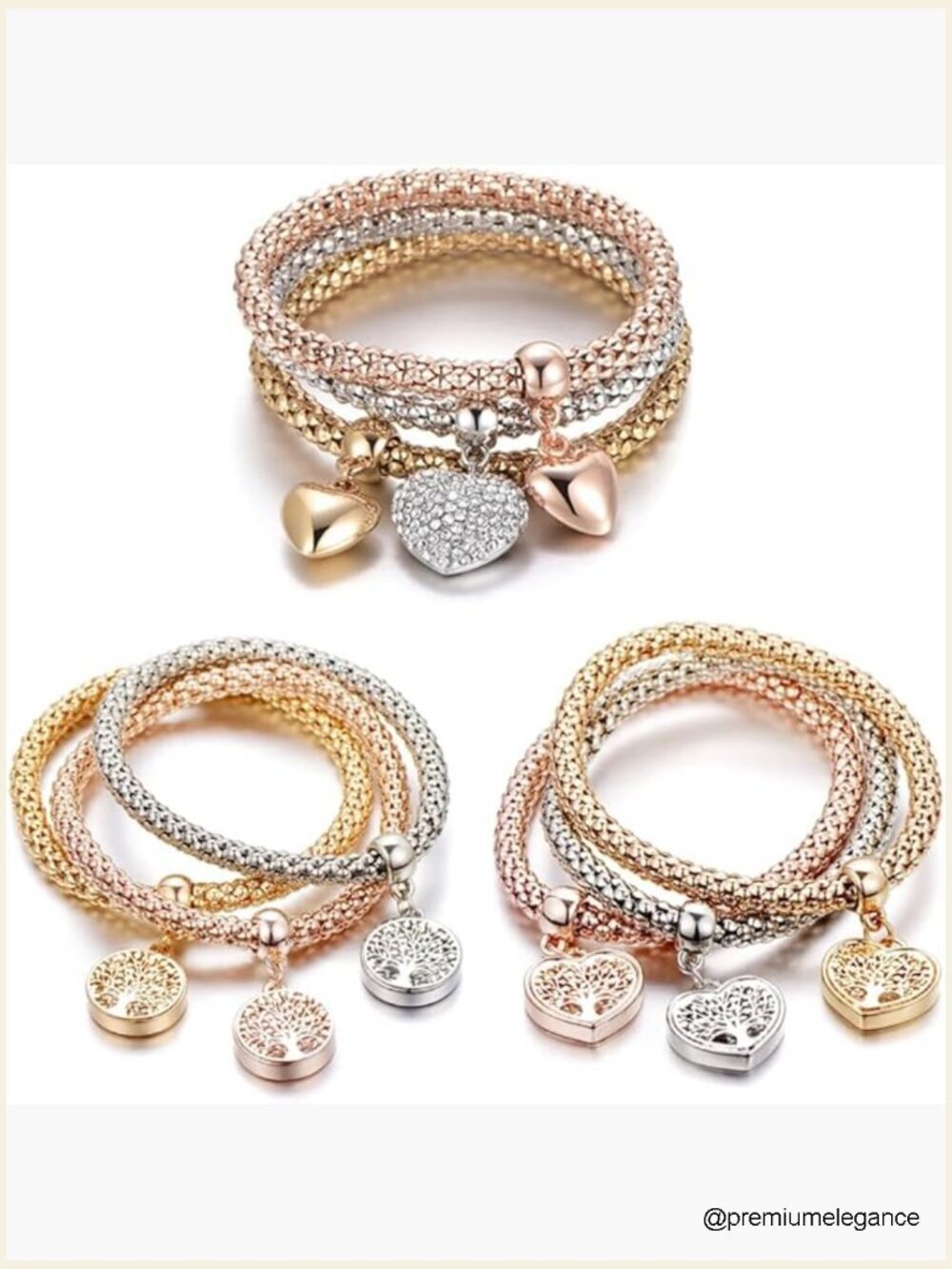 Crystal Charms Multilayer Stretch Bracelet Set 3PCS